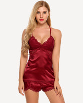 Heart Satin Lace Pajamas Set